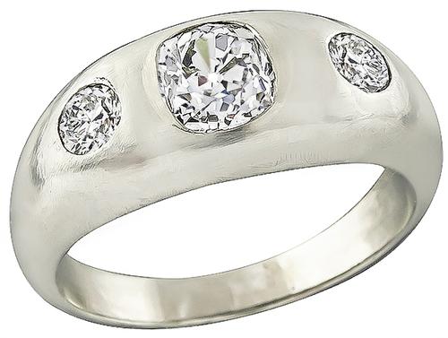 1910s Cushion Cut Diamond 14k White Gold Men's Ring