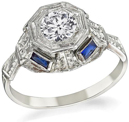 Vintage Old Mine Cut Diamond Sapphire 18k Gold Engagement Ring