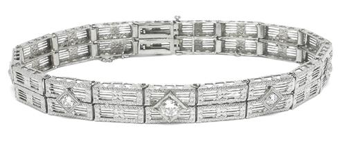 Vintage 0.40ct Old Mine  Diamond 14k White Gold Diamond Bracelet