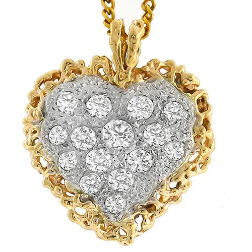 Estate 0.50ct Round Cut Diamond 14k Yellow and White Gold Heart Pendant