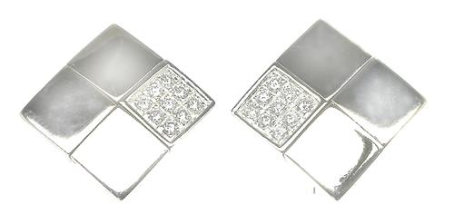 Round Cut Diamond 18k White Gold Square Earrings