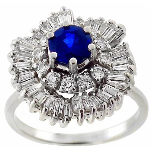 0.50ct Round Cut Sapphire 1.00ct Round Cut  Diamond Cluster Ballerina 18k White Gold Ring