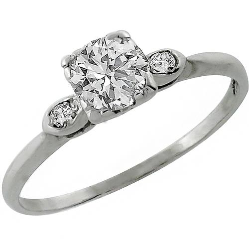 Estate 0.55ct  Old Mine Cut Diamond 14k WhIte Gold Engagement Ring 