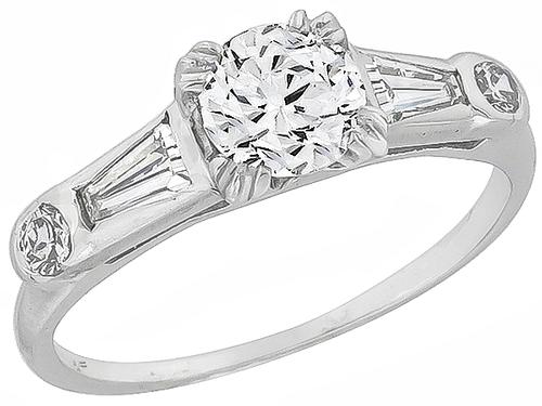 1950s Round Cut Diamond Platinum Engagement Ring