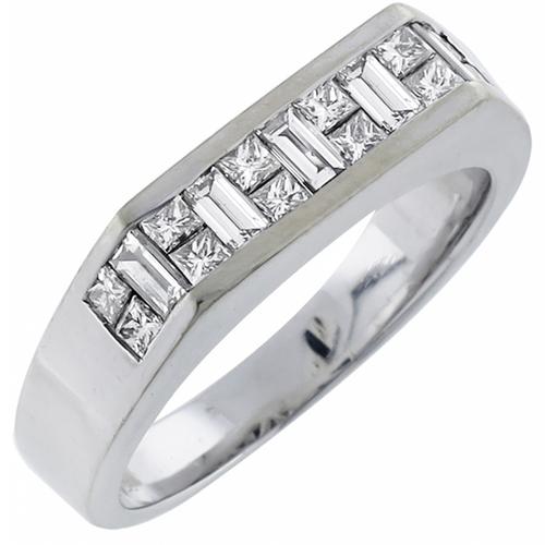 0.60ct Baguette and Princess Cut Diamond 18k White Gold  Band
