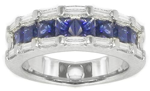 Sapphire  Diamond Platinum Wedding  Band 