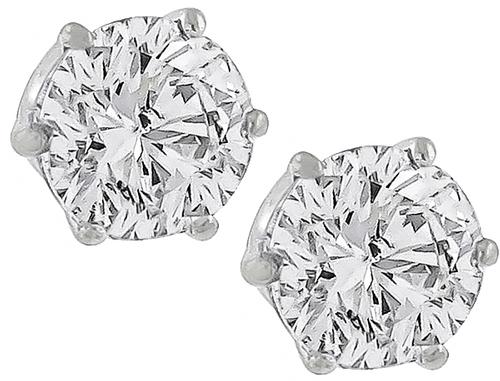 Round Cut Diamond 14k White Gold Stud Earrings