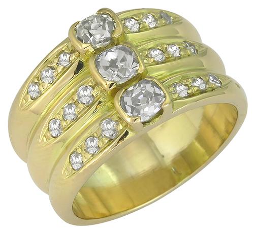 Old Mine Cut Diamond and Natural Fancy Yellow Diamond 18k Yellow Gold Ring