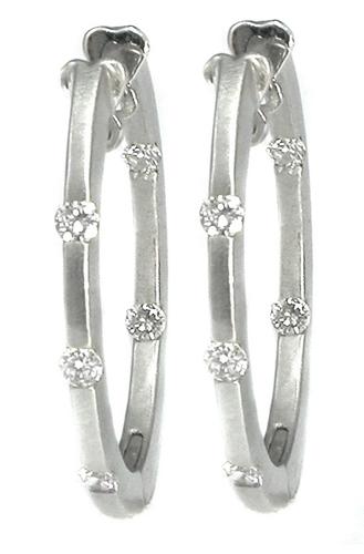 Round Cut Diamond 14k White Gold Oval Hoop Earrings