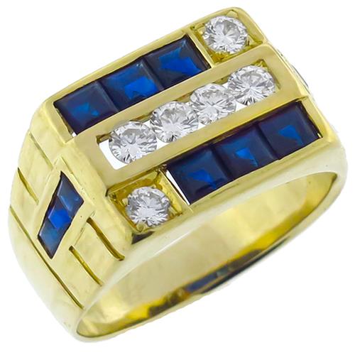 0.80ct Square Cut Sapphire 0.60ct Round  Diamond 18k Yellow Gold  Ring 