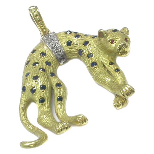 Sapphire  Diamond Panther Pendant