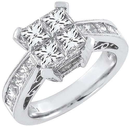 Princess and Round Cut Diamond 14k White Gold Ring