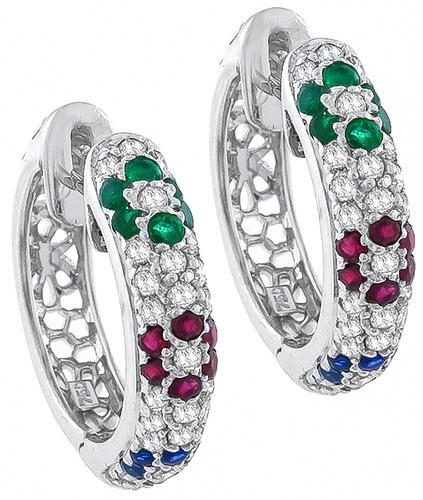 Round Cut Diamond Round Cut Precious Stone 18k White Gold Earrings