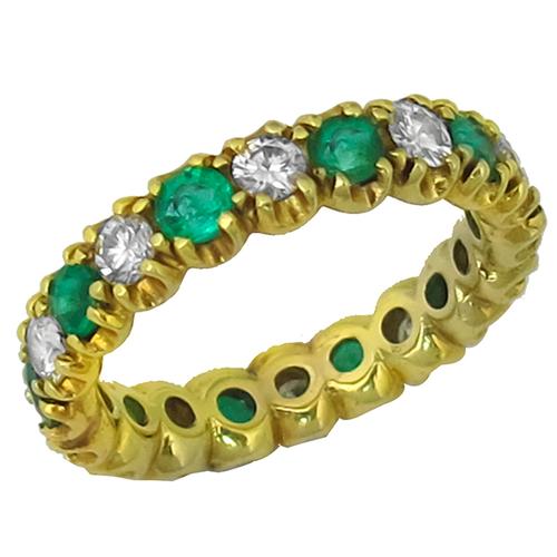 Round  Diamond Round Emerald Eternity 14k Yellow Gold Wedding Band