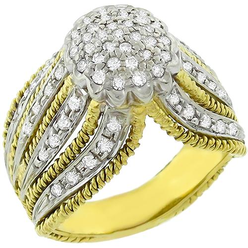 Estate 1.00ct Round Cut Diamond Cluster 18k Yellow & White Gold Ring 