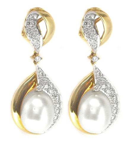 Pearl Round Cut Diamond 18k Yellow Earrings