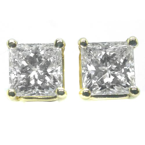 Princess Cut 14k Yellow Gold Stud Earrings