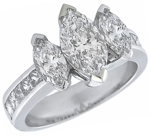 Marquise and Princess Cut Diamond Platinum Ring