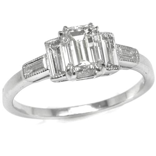 Vintage Diamond Engagement Ring GIA Certified 1.01 carat emerald cut 