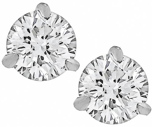 Round Brilliants Stud Diamond Earrings 1.01 Carats White Gold