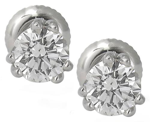 0.55ct/0.55ct Round Brilliant Cut Diamond 14k White Gold Estate Stud Earrings 