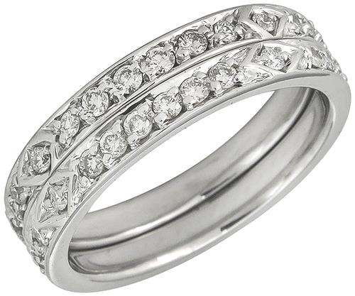 Round Cut Diamond 14k White Gold Eternity Wedding Band Set