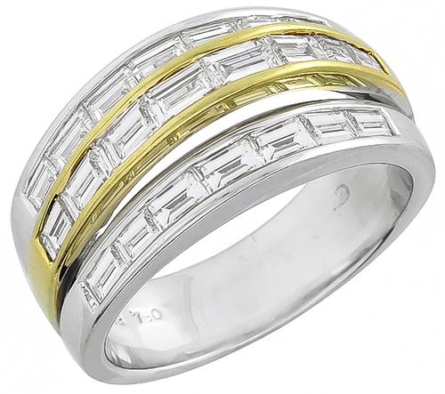 Baguette Cut Diamond Two Tone 18k Yellow and White Gold Ring