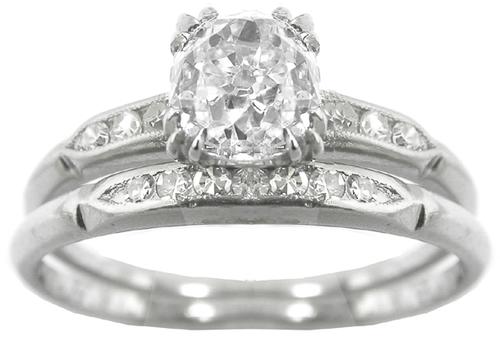 GIA Certified Diamond Platinum Engagement Ring And Wedding Band Set
