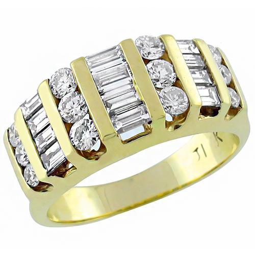 1.15ct Round & Baguette Cut Diamond 14k Yellow  Gold Ring