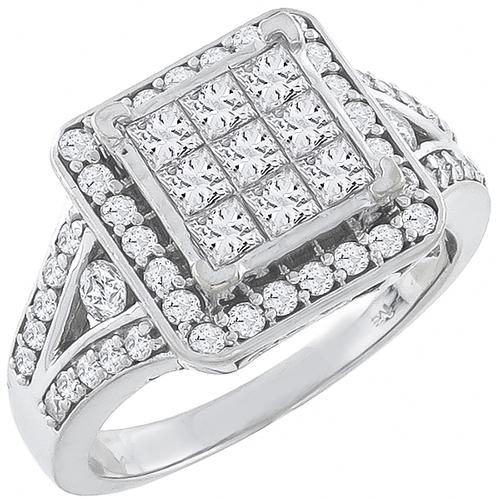 Princess and Round Cut Diamond 14k White Gold Ring