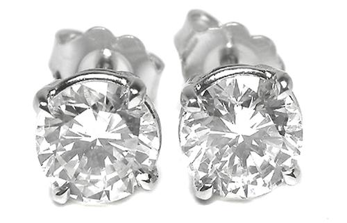 Round Cut Diamond 14k White Gold Earrings