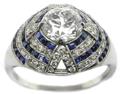 Antique Plat. Diamond Sapphire Ring GIA Certified