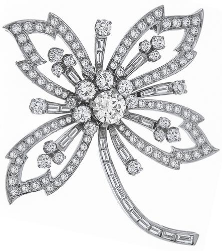 Round Cut Diamond Platinum Pin