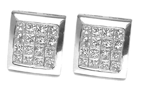 Princess Cut Diamond Platinum Estate Earrings