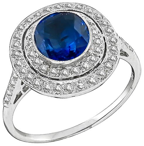 Oval Cut Sapphire Round Cut Diamond 18k White Gold Ring