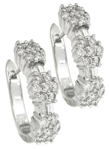 Estate Round Cut Diamond 18k White Gold Earrings