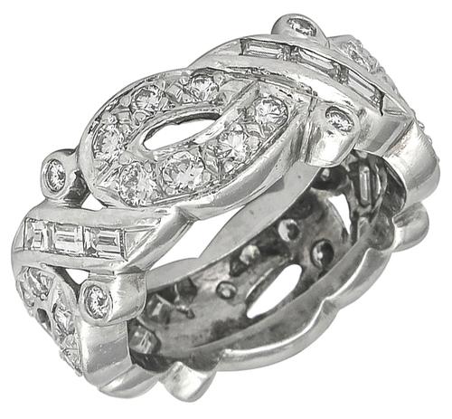 Round and Baguette Cut Diamond Platinum Wedding Band