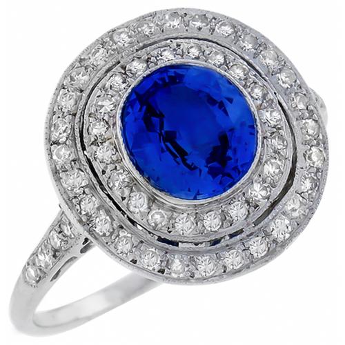 1.48ct Oval Cut Sapphire 0.40ct Round Cut Diamond 18k White Gold  Ring 