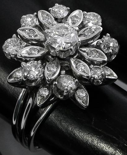 1.50ct Round Cut Diamond  Cluster 14k White Gold Cocktail Ring