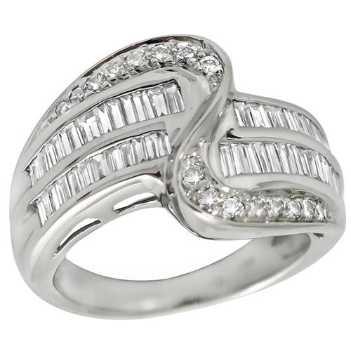 Round & Baguette Cut Diamond Cluster 14k White Gold Ring 