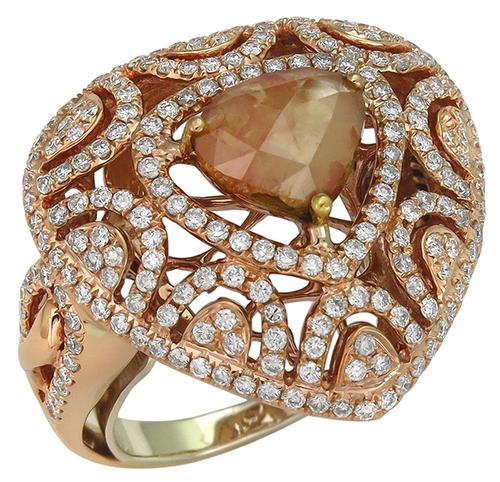 Round Cut Diamond Natural Fancy Colored Diamond 18k Pink Gold Fashion Ring