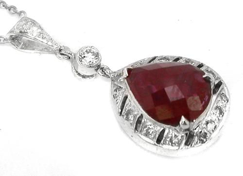 1.50ct Pear Ruby 0.25ct Diamond 18k White Gold Pendant