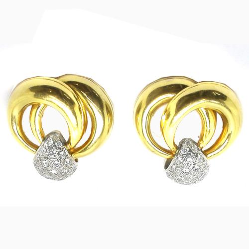 Round Cut Diamond 18k Yellow and & White Gold Earrings