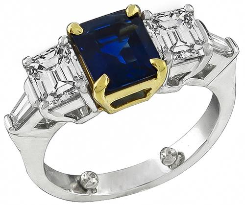 Emerald Cut Sapphire Emerald Cut Diamond 18k Yellow Gold Platinum Ring