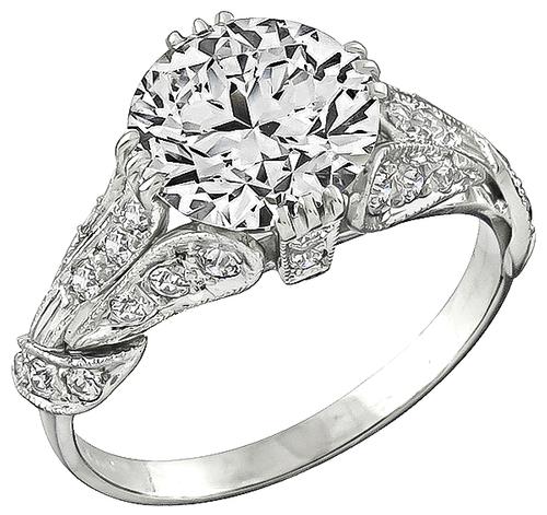 GIA Certified Antique 3.01ct Round Brilliant Diamond Platinum Engagement Ring