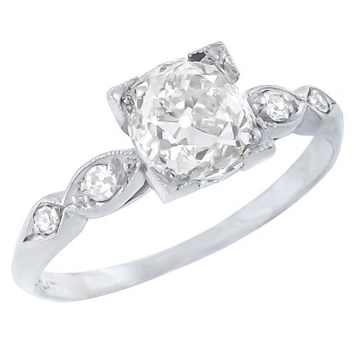 Antique  EGLCertified 1.56ct Cushion Cut Diamond Platinum Engagement Ring