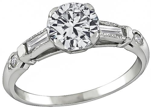 Vintage Round Brilliant Cut Diamond Platinum Engagement Ring