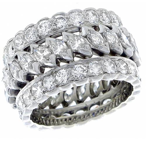 Vintage 3.70 Round & Marquise Cut Diamond Platinem Eternity Wedding Band