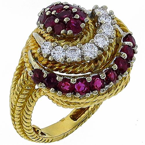 Estate  1.50ct Round Cut Ruby 0.75ct Round Cut Diamond Ring 18k Yellow & White Gold Ring 