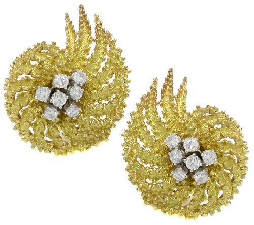 1960s 1.00ct Diamond 18k Yellow and White Gold Earrings